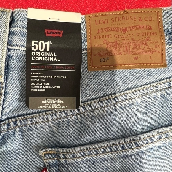 New Levis Premium 501 High Waist 100% Cotton Straight Leg Distressed Jeans 27 - Picture 12 of 16